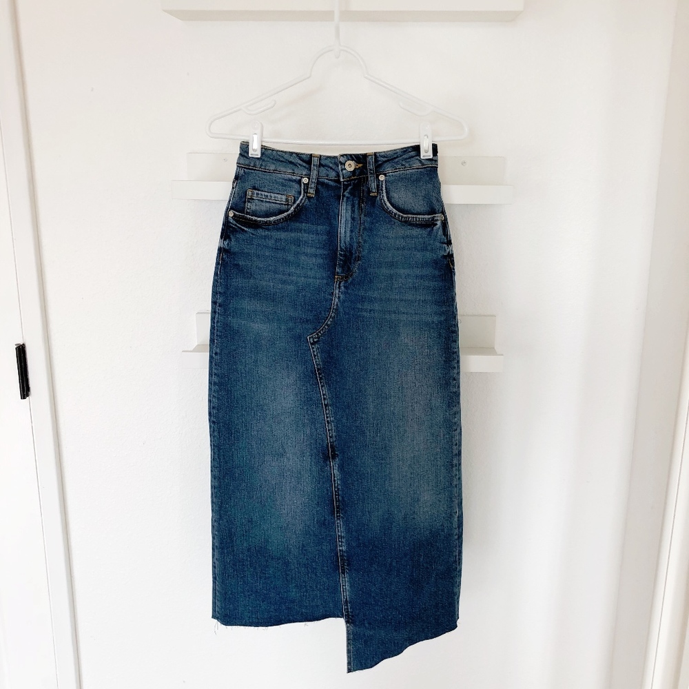 Asymmetrical Denim Midi Skirt